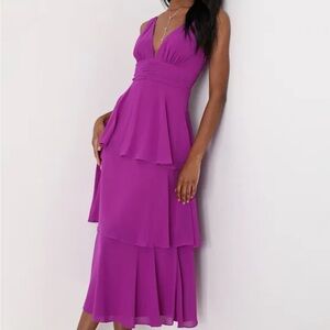 Lulus Celebration Time Purple Sleeveless Tiered Midi Dress
